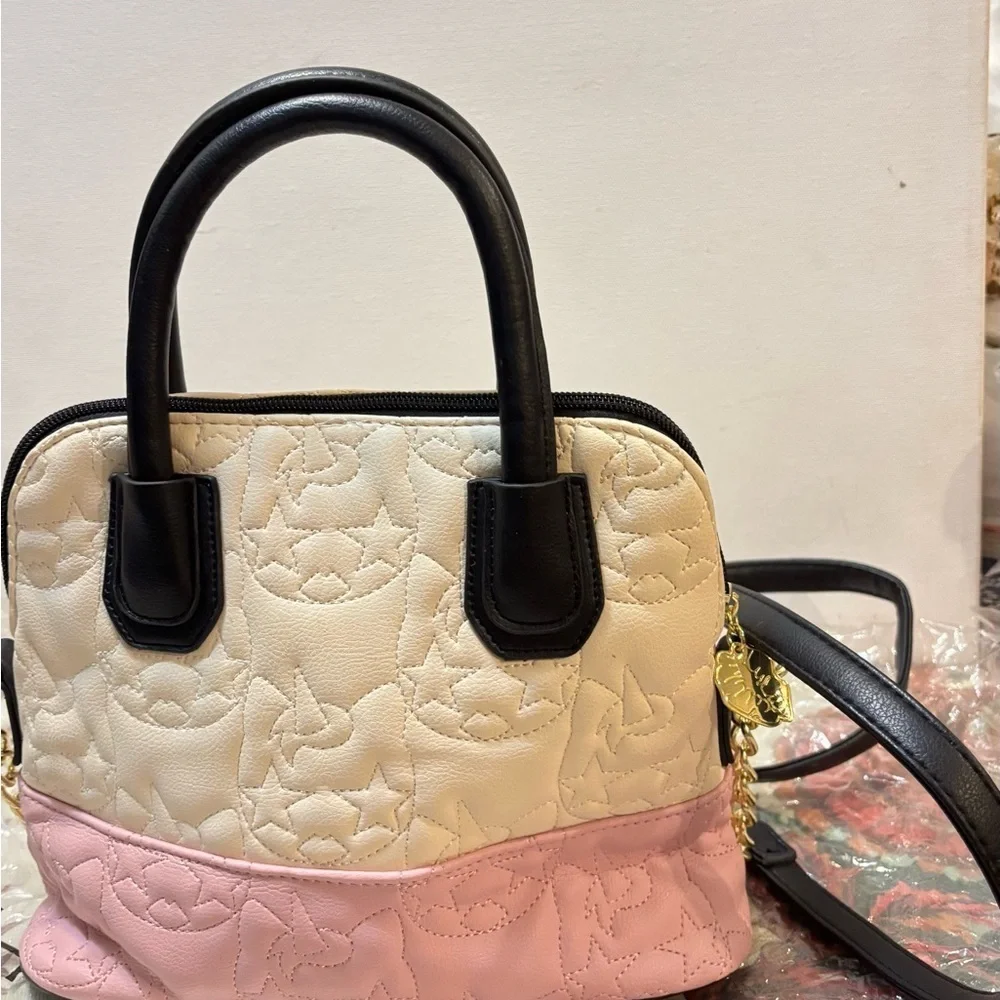 Luv BETSEY JOHNSON Unicorn Satchel Pink & Ivory Quilted Dome Crossbody LBDENA